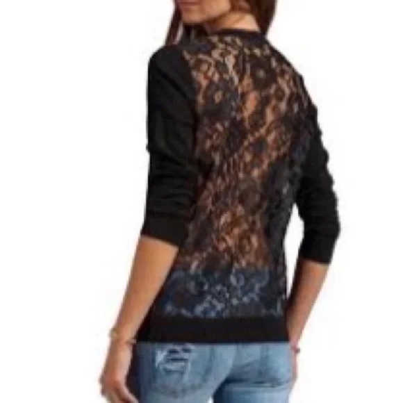 THEORY WOMEN'S BLACK WOOL / LACE LIGHTWEIGHT SWEATER SIZE MEDIUM PRISTINE - Picture 1 of 9